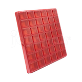 Inserto frontal Rojo para exhibición de 42 blisters chicos.