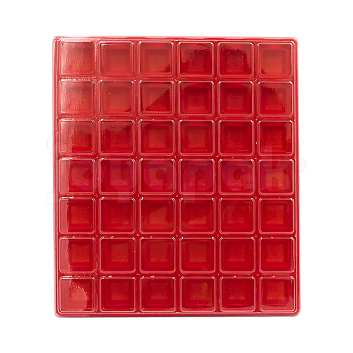 Inserto en ángulo Rojo para exhibición de 42 blisters.