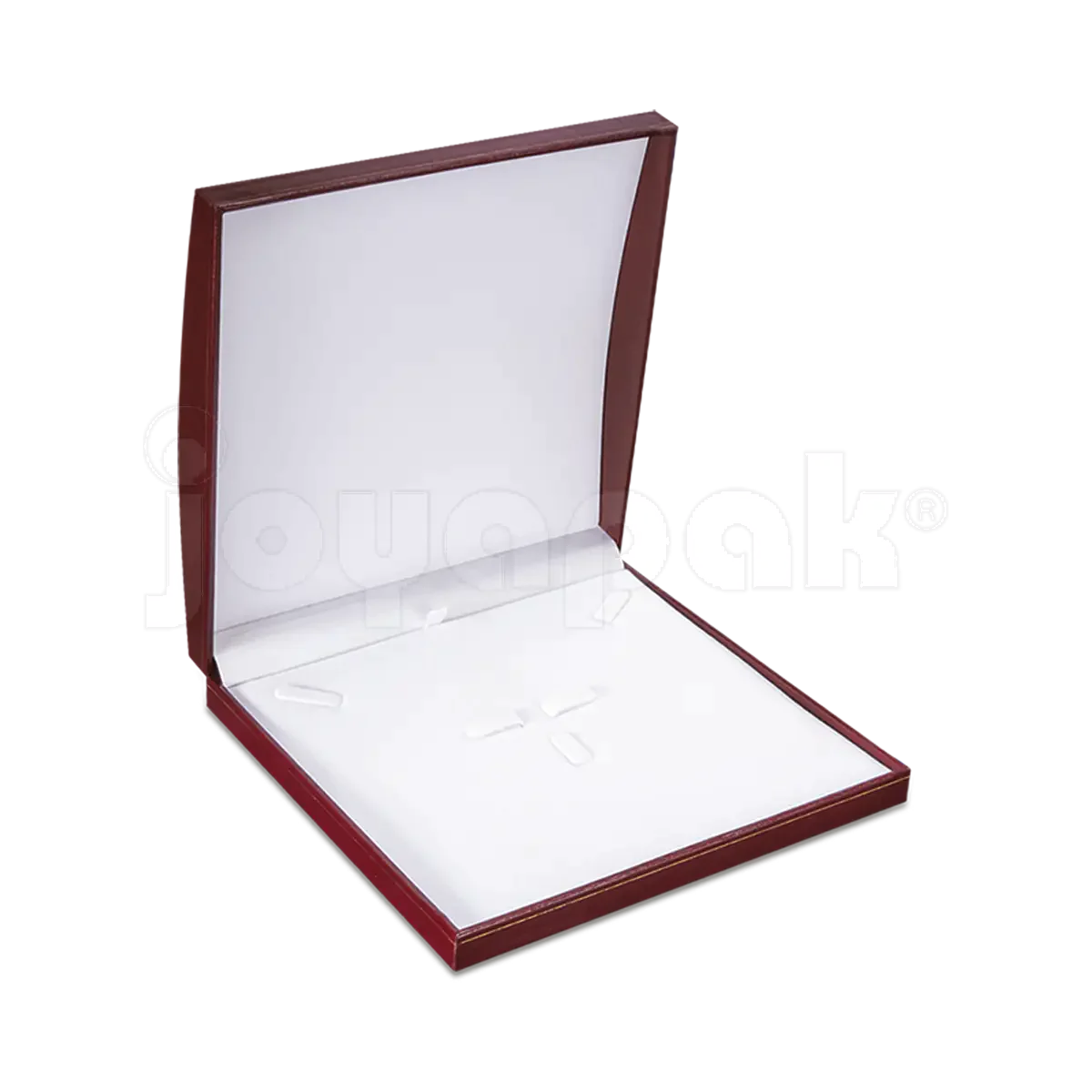 Estuche Europa de pana aterciopelada color vino rectangular extra grande para juego completo, vista de frente cerrada.