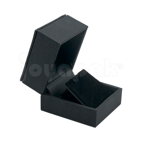 Estuche Italia de color negro con marco interior dorado pequeño para arete, caja abierta mostrando el inserto de terciopelo blanco vacío con perforaciones.