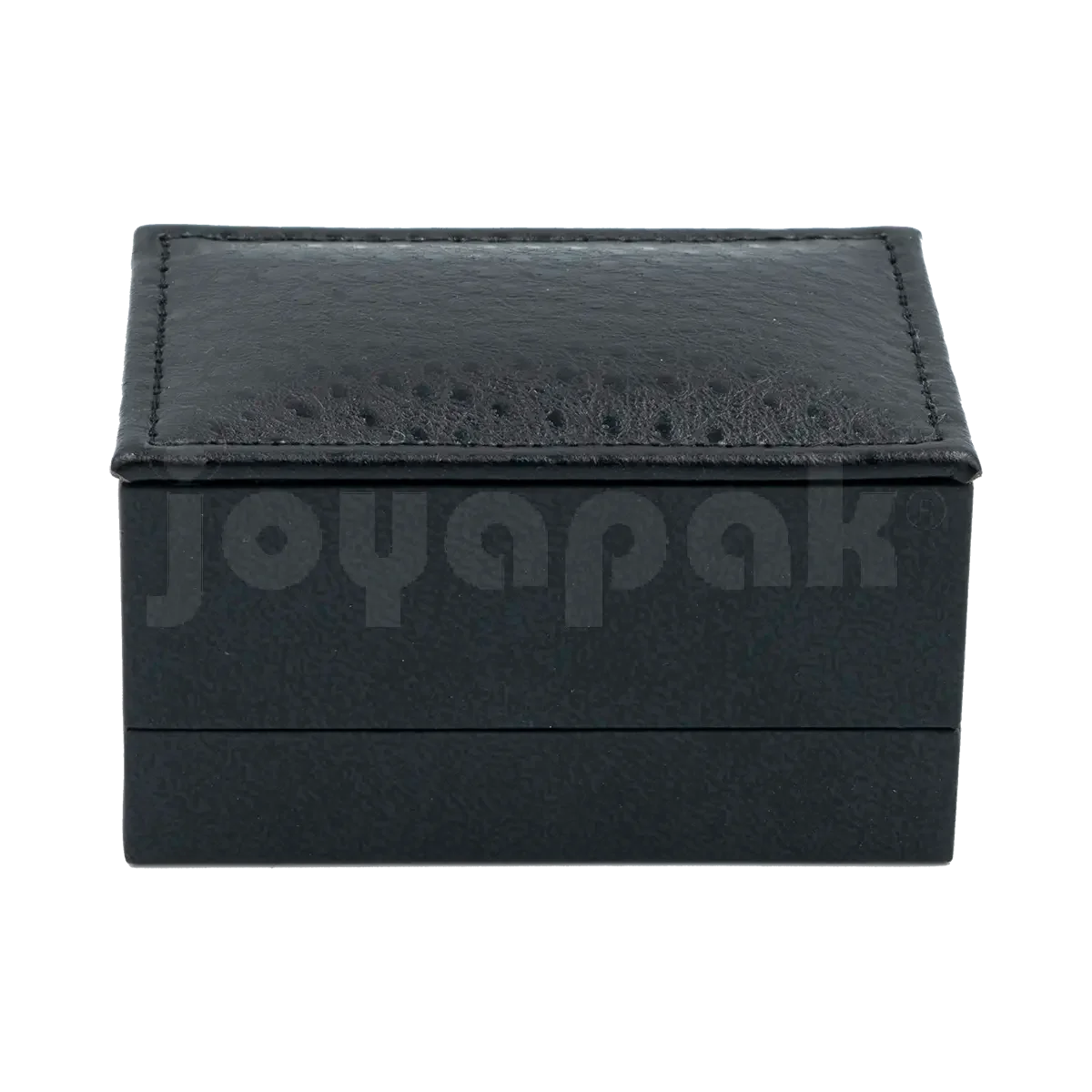 Estuche Italia de color negro con marco interior dorado mediano para argollas, vista de frente rectangular cerrada.