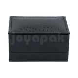 Estuche Italia de color negro con marco interior dorado mediano para argollas, vista de frente rectangular cerrada.