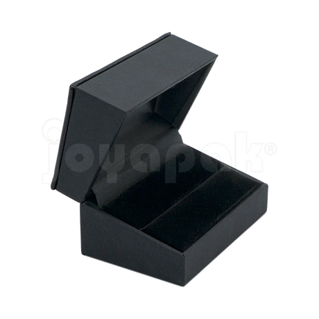 Estuche Italia de color negro con marco interior dorado mediano para argollas, caja abierta mostrando las ranuras blancas de terciopelo vacías.