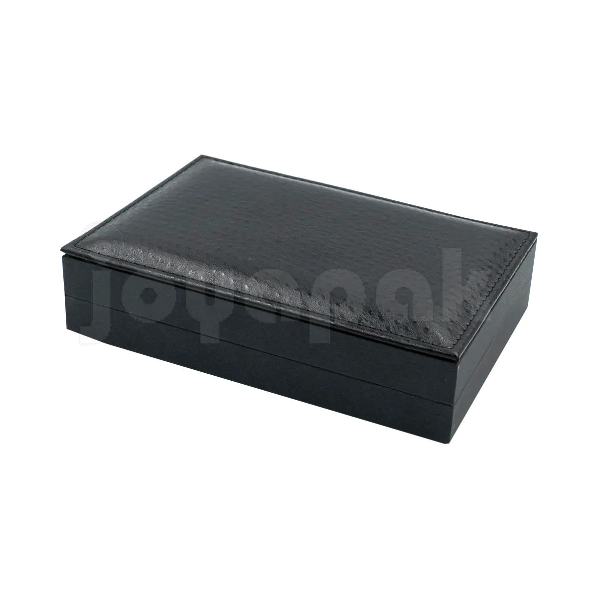 Estuche Italia de color negro con marco interior dorado rectangular para gargantilla, vista de frente rectangular cerrada.