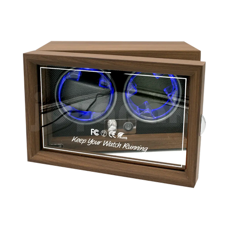 Estuche de Madera Giratorio con Luz LED 2 Relojes