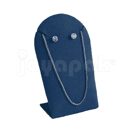 Exhibidor de madera Zafiro azul marino 6802 con juego de collar largo, vista frontal.
