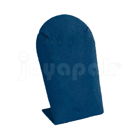 Exhibidor de madera Zafiro azul marino 6802 con juego de collar largo, vista lateral.